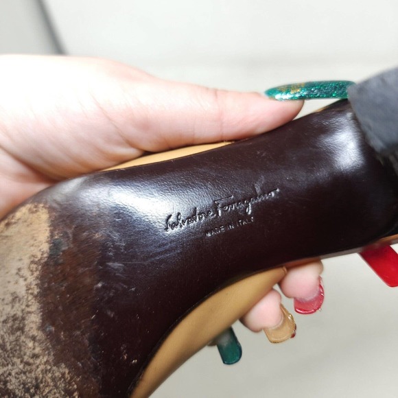 Salvatore Ferragamo Womens Heels Tan Leather Slingback Mule Horsebit Pumps 7.5 - Picture 9 of 12